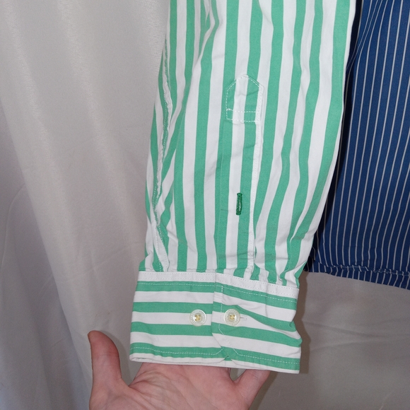 Tommy Hilfiger Mens XL Colorblock Stripe Button Up Shirt 2 Ply Cotton Y2K 90s - Picture 2 of 11
